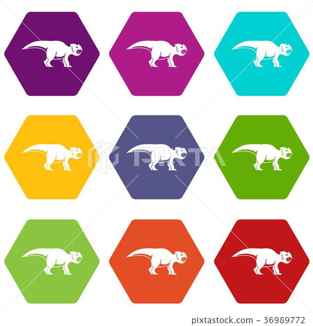 Ceratopsians dinosaur icon set color hexahedron 36989772