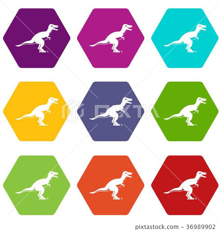 Theropod dinosaur icon set color hexahedron Theropod dinosaur icon set color hexahedron 36989902