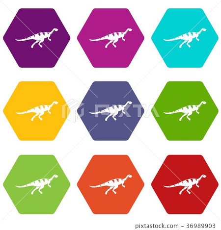 Gallimimus dinosaur icon set color hexahedron Gallimimus dinosaur icon set color hexahedron 36989903