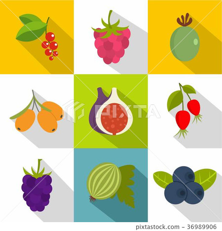 Healthy fruits icons set, flat style Healthy fruits icons set, flat style 36989906