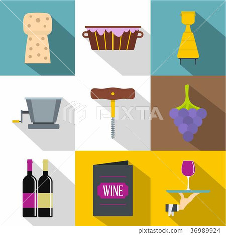 Wine production icons set, flat style - Stock Illustration [36989924 ...