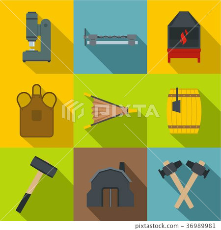 Blacksmith tools icons set, flat style 36989981
