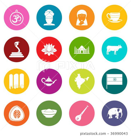 India travel icons many colors set India travel icons many colors set 36990043