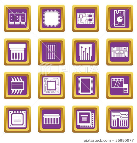 Computer chips icons set purple Computer chips icons set purple 36990077