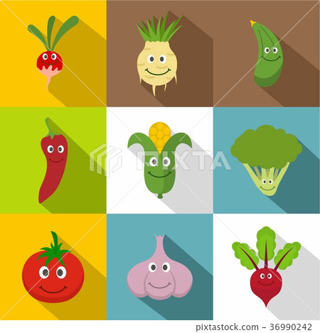 Vegetables for kid icons set, flat style 36990242