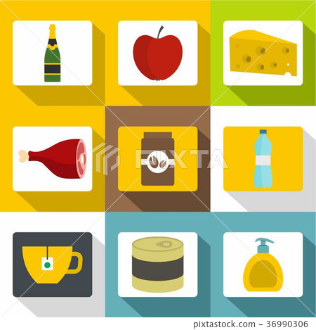 Food store icons set, flat style - Stock Illustration [36990306] - PIXTA