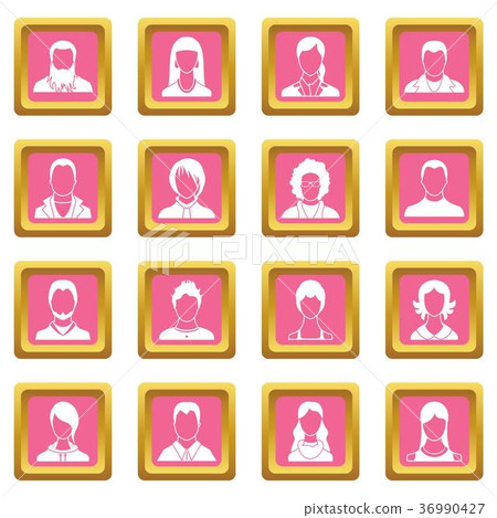 Avatars set icons pink - Stock Illustration [36990427] - PIXTA