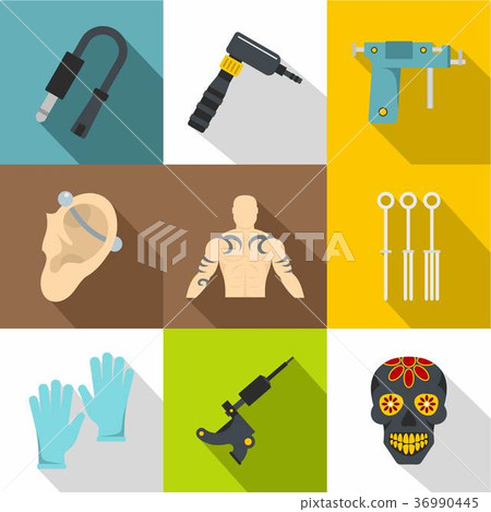 Tattoo store icons set, flat style Tattoo store icons set, flat style 36990445