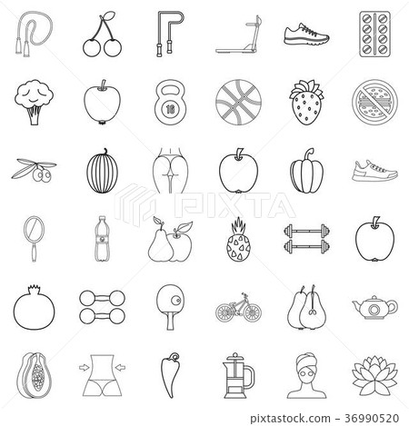 Healthy food icons set, outline style Healthy food icons set, outline style 36990520