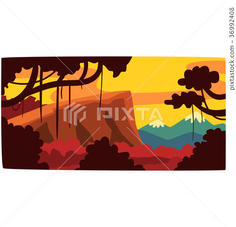 Sunset in tropical jungle, greenwood background Sunset in tropical jungle, greenwood background 36992408
