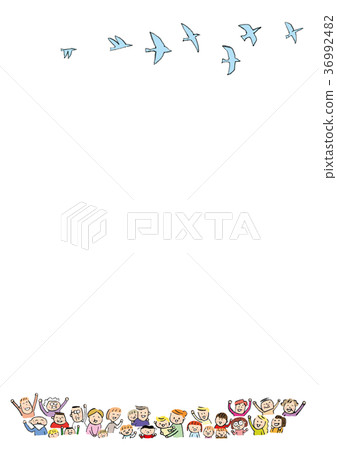 小組愉快的藍色鳥微笑喜悅公民人民 36992482