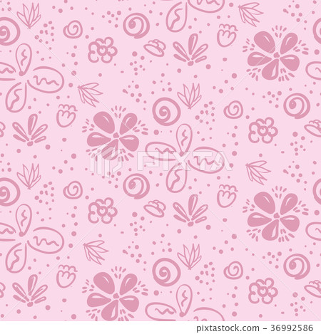 Tender pink doodle floral pattern 36992586