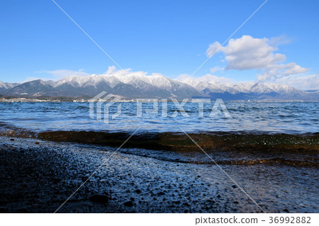 Lake Biwa in winter and Hira mountain system 36992882