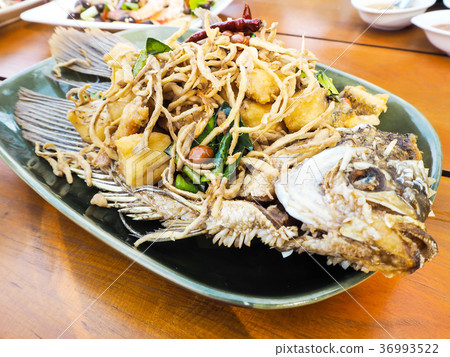 Fried Fish with Herbs , Thai food. Fried Fish with Herbs , Thai food. 36993522