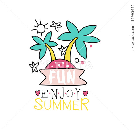 Hand drawn logo with island and palm trees. Emblem Hand drawn logo with island and palm trees. Emblem 36993633