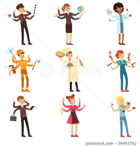 Cartoon flat multitasking characters set. Men and 36993762