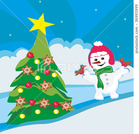 Christmas snowman in winter Christmas snowman in winter 36993999