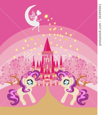 Cute unicorns and fairy-tale princess castle Cute unicorns and fairy-tale princess castle 36994001