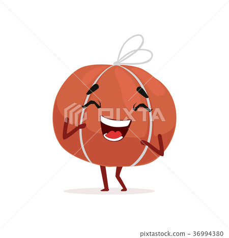 Cheerful smoked boneless ham in net. Cartoon meat Cheerful smoked boneless ham in net. Cartoon meat 36994380