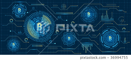 Mining Bitcoin Cryptocurrency, Digital Stream 36994755