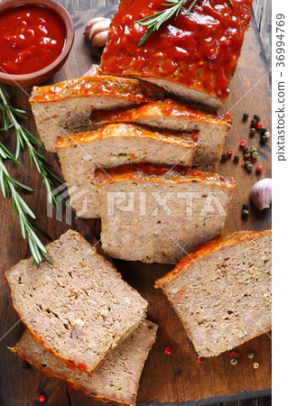 tasty meatloaf cut in slices, close-up tasty meatloaf cut in slices, close-up 36994769