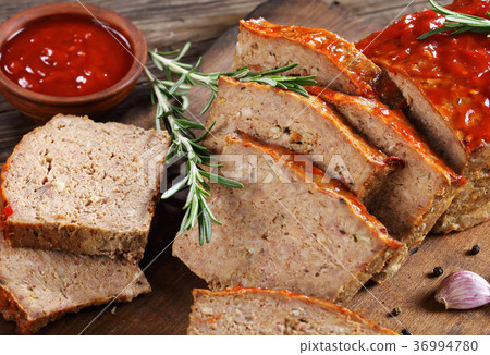 close-up of a meatloaf on board 36994780