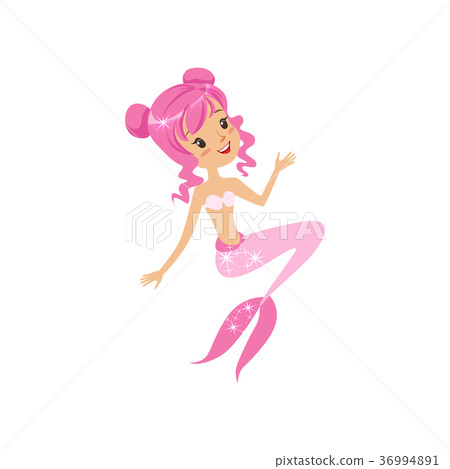 Smiling fantasy mermaid with pink hair and fish 36994891