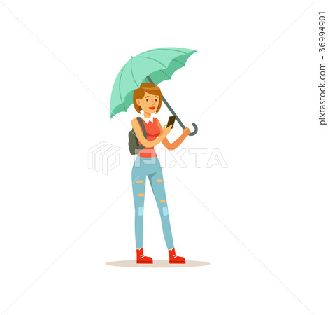 Beautiful woman with phone standing under Beautiful woman with phone standing under 36994901