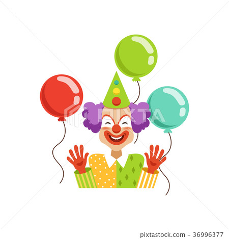 Funny circus clown in traditional makeup with 36996377