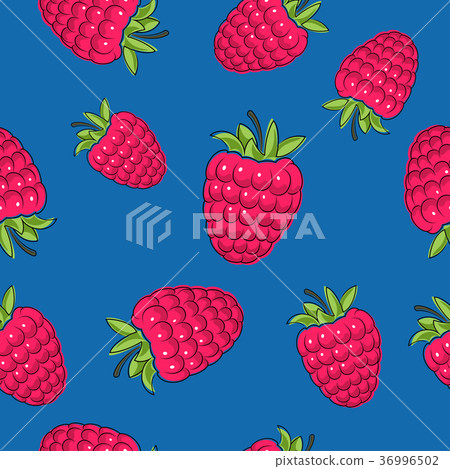 Seamless Pattern ,Raspberries on Blue Background 36996502
