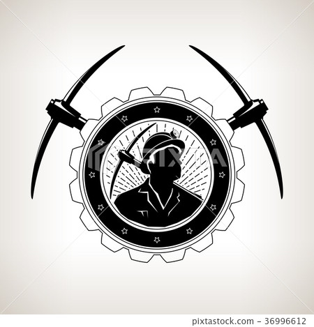 Miner Holding a Pickax in a Gear 36996612