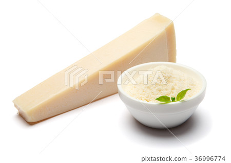 a piece of Parmesan cheese on white background a piece of Parmesan cheese on white background 36996774