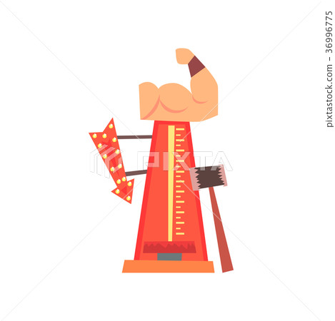 High striker attraction with big hammer, arrow High striker attraction with big hammer, arrow 36996775