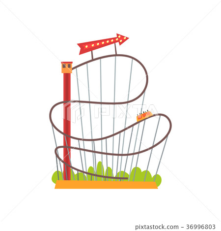 Roller coaster with railroad track and train based 36996803