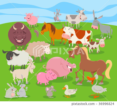 插圖素材: cute cartoon farm animal characters group