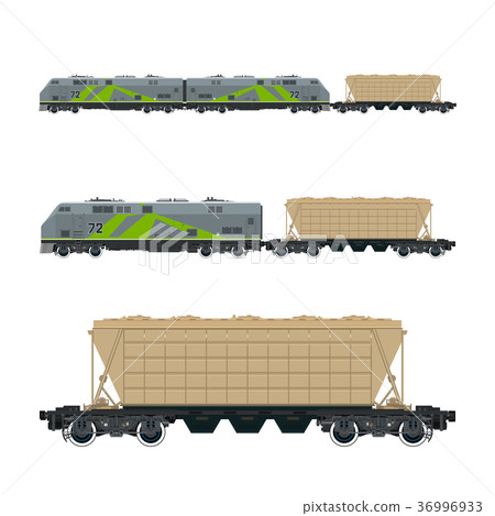 Green Locomotive with Hopper Car on Platform 36996933
