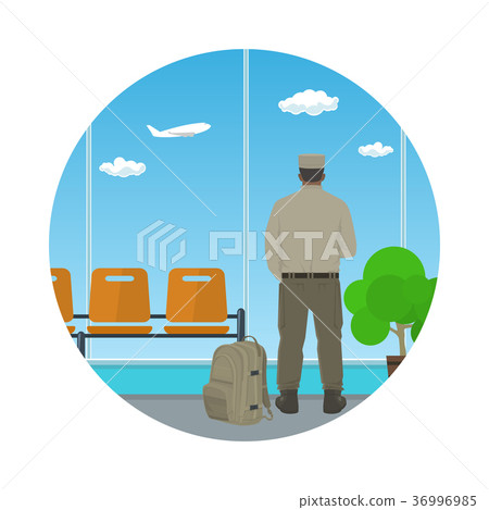 Icon Airport , Waiting Room with Man in Uniform 36996985