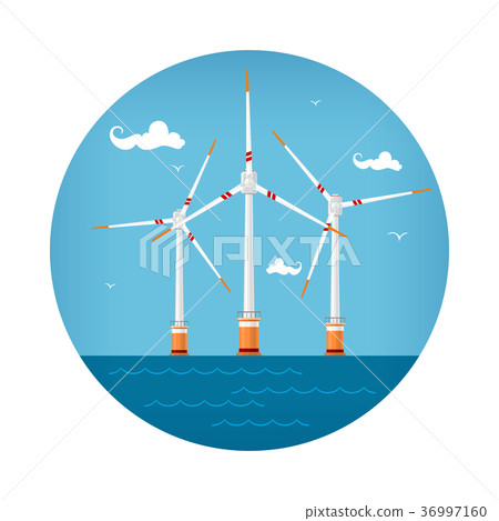 Icon Wind Turbines at the Sea - Stock Illustration [36997160] - PIXTA