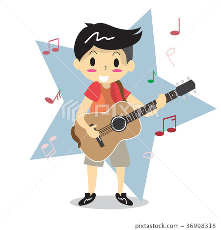 Young boy playing Acoustic guitar Happy Love music 36998318