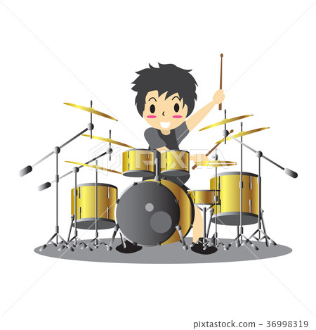 Young boy playing Drumset  Happy Love music  36998319