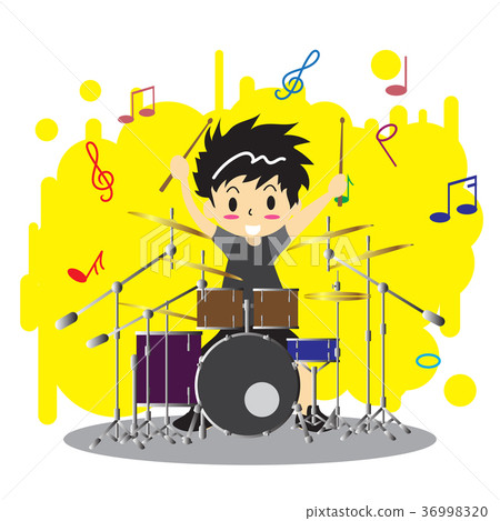 Young boy playing Drumset Happy Love music Young boy playing Drumset Happy Love music 36998320
