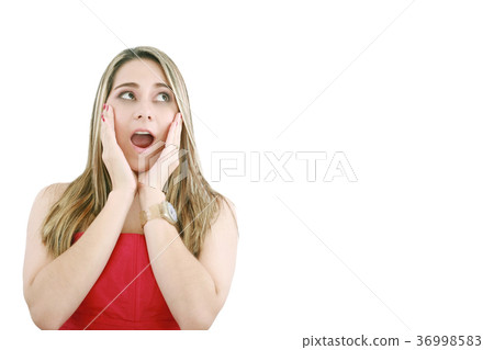bright picture of surprised woman face over white 36998583