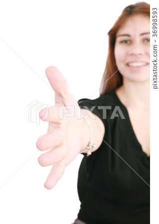 Business woman gives a handshake Business woman gives a handshake 36998593