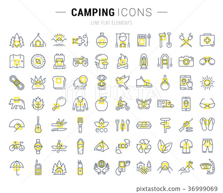 Set Vector Flat Line Icons Camping - Stock Illustration [36999069] - PIXTA