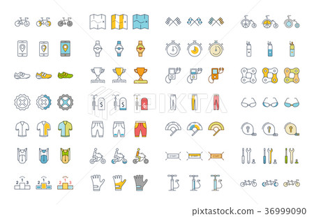 Set Vector Flat Line Icons Cycling - Stock Illustration [36999090] - PIXTA