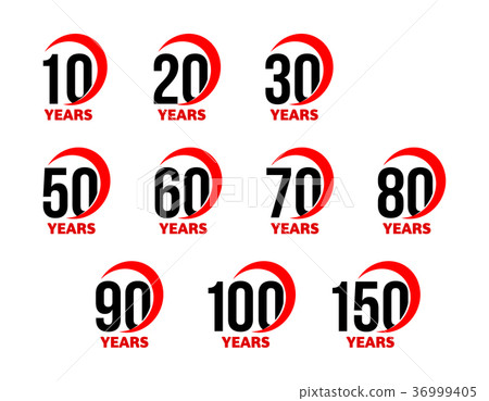 Anniversary sign set, black numbers with red 36999405