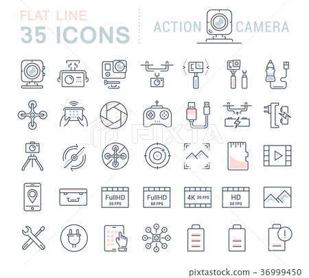 Set Vector Flat Line Icons Action Camera Set Vector Flat Line Icons Action Camera 36999450