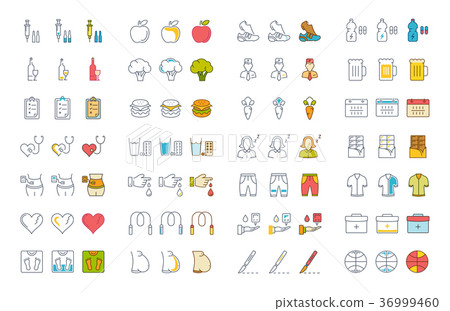 Set Vector Flat Line Icons Diabet 36999460