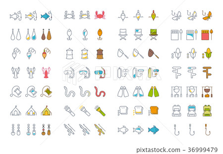 Set Vector Flat Line Icons Fishing - Stock Illustration [36999479] - PIXTA