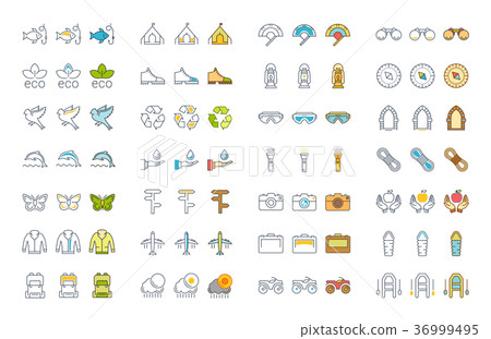 Set Vector Flat Line Icons Ecotourism 36999495